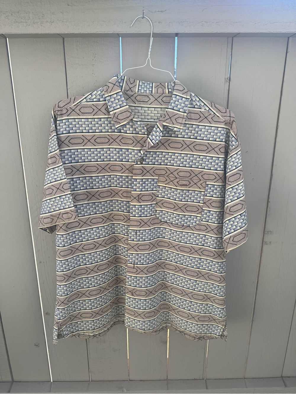 Casual Short-Sleeve Button-Down Shirt in Patterened African Fabric